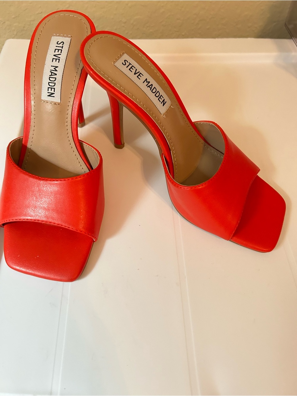 Steve Madden Bright Red Square-Toe Mule Heels